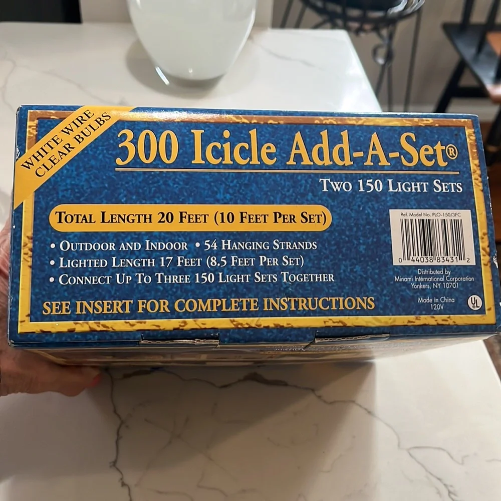 300 Icicle Add-A-Set Twi 150 Light Sets White Wire & Clear Bulbs Never Used NIB